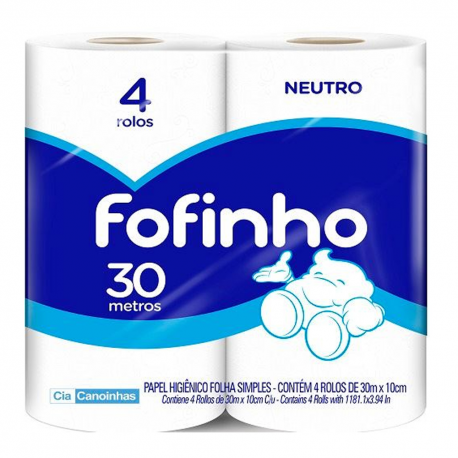 PAPEL HIGIENICO FOFINHO FOLHA SIMPLES NEUTRO 30 M COM 4 ROLOS